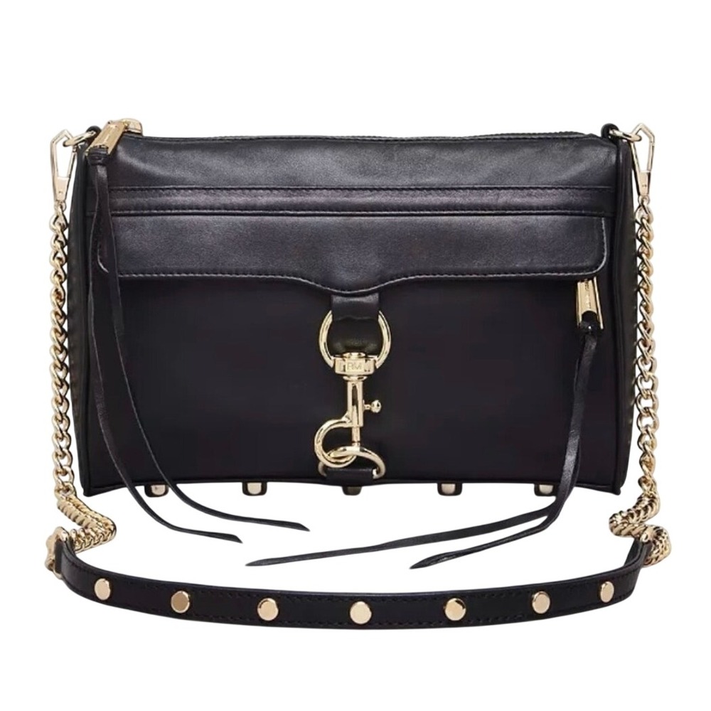 Rebecca Minkoff Mini MAC Black Leather Gold Hardware Crossbody Bag Clutch